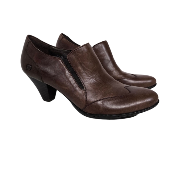 Born Brown Leather Western Wing Tip Ankle Booties 10 - Picture 1 of 6